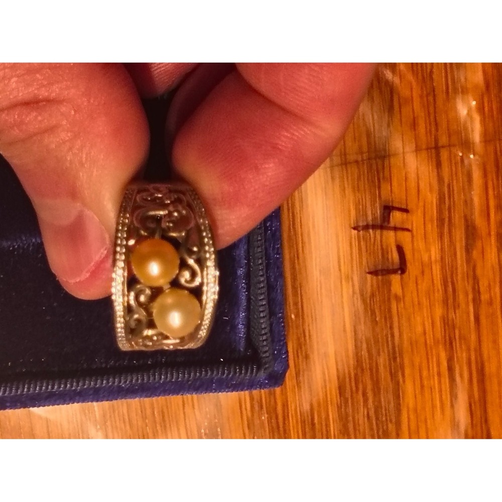 925 Dual Pearl Filigree Band Ring Size 10 Crown Hallmark Womens